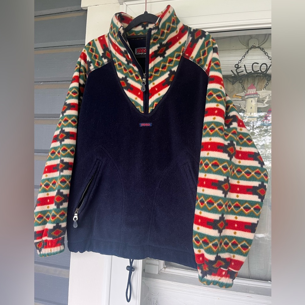 Vintage 90s Ski Tecnica Aztec Southwest Fleece Pullover M Rare made in Italy Y2K